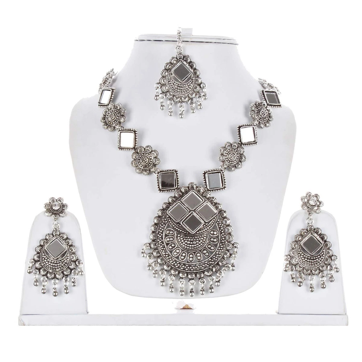 Oxidised German Silver Plated Mirror Work Navratri Garba Necklace