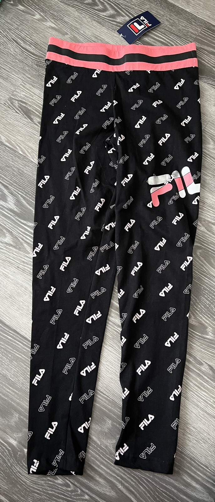 Fila Leggings Donna Taglia S Nuovi Etichette Elastico Vita Nero Argento Rosa