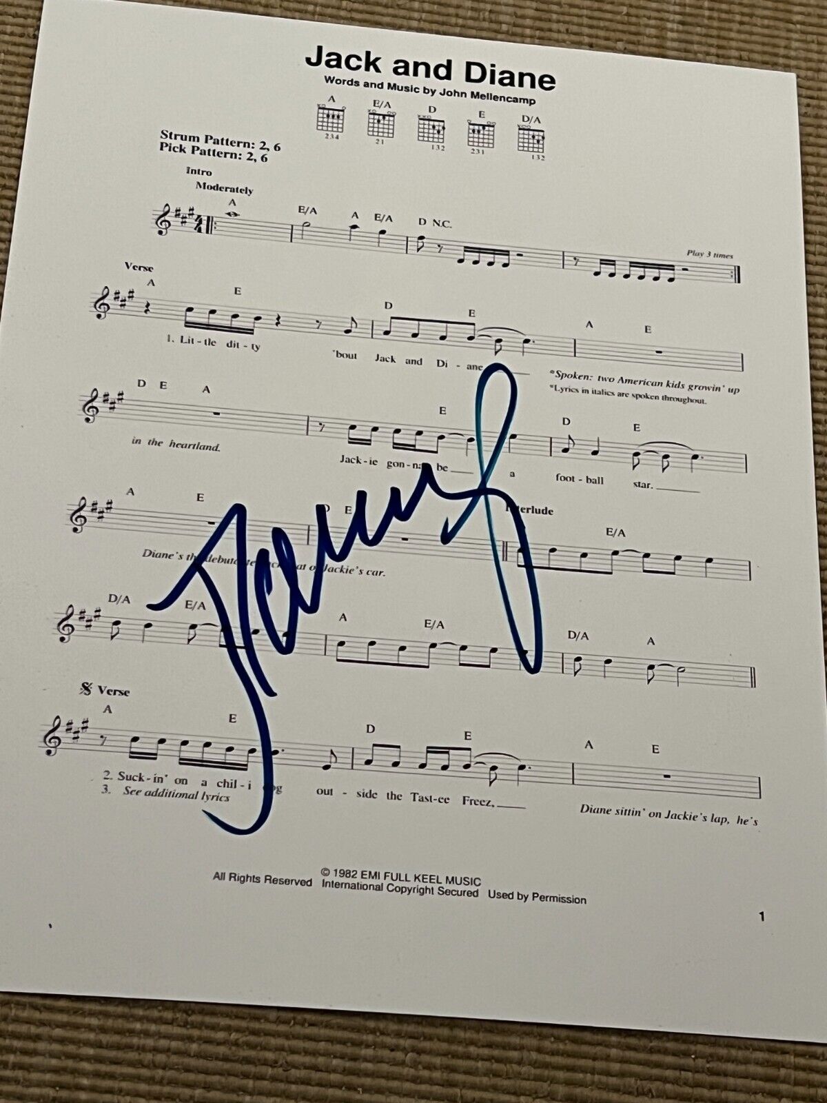 John Mellencamp signed Hurts so Good Lyrics sheet COA exact Proof  autographed STAR