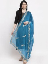 Brand New Women's Embroidered and Sequins Blue Georgette Duppatta