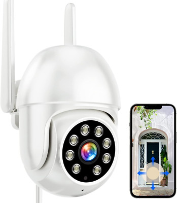 2K Outdoor Security Camera, PTZ 355°View 3MP Security System 2.4GHZ Wifi Wireles
