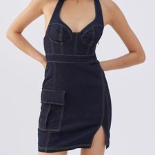 NEW Urban Outfitters Jenny Denim Halter Bustier Mini Dress Women's Size Medium