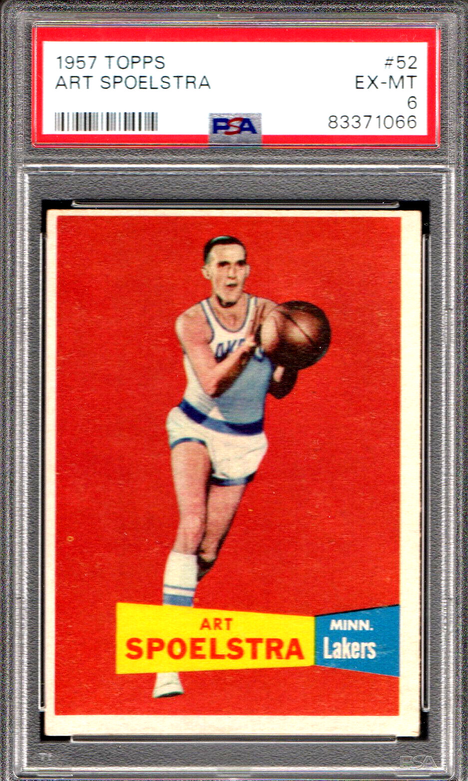 1957 TOPPS #52 ART SPOELSTRA ROOKIE MINNEAPOLIS LAKERS 066 - PSA EX 6 - COLORFUL