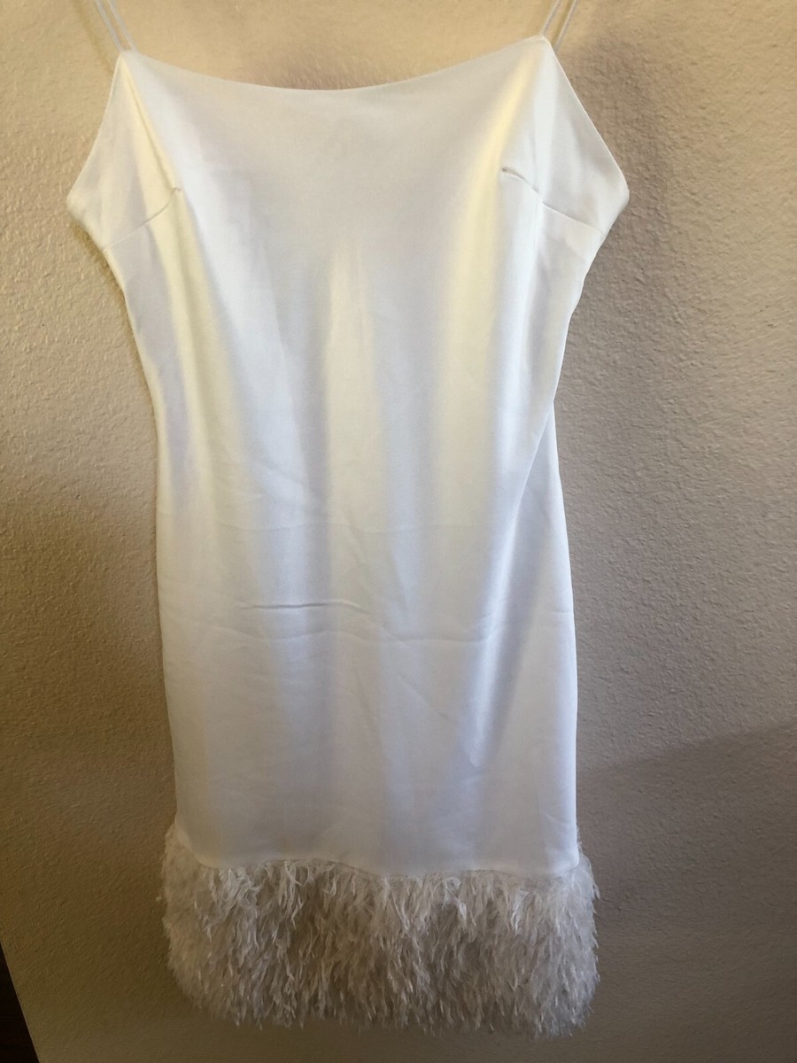 Miss Selfridge White Dress Spaghettis Strap Cocktail/Party Faux Feathers  NWT