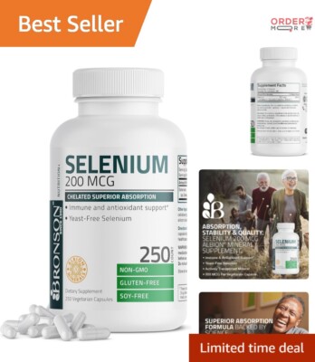 Quality Selenium 200 mcg Vegetarian Capsules - Supports Immune & Prostate Health