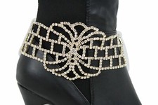 Women Boot Bracelet Gold Metal Shoe Silver Fancy Bling Flower Charm Dressy Strap