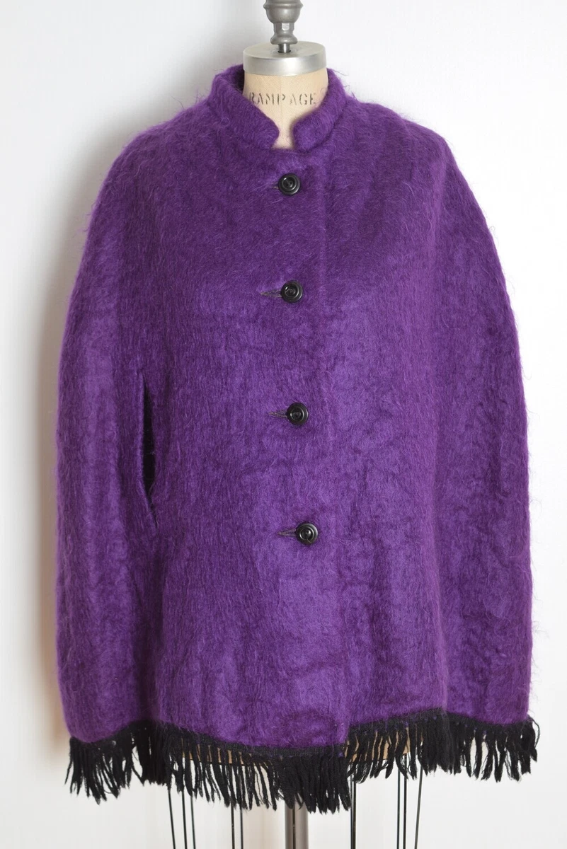 vintage 60s mohair cape plum caplet jacket coat Glen Cree Scotland wool mod
