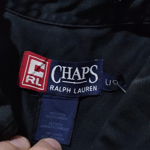 Chaps Ralph Lauren Black Twill Shirt Men’s Size L Cotton Overshirt Crest Logo - Picture 2 of 13