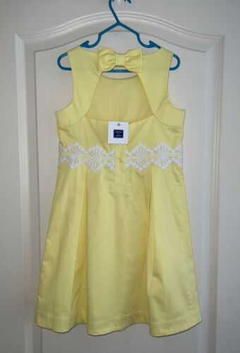 Robe en dentelle blanche jaune citron fille Janie Jack taille 5 nœud arrière mélangé coton neuve - Photo 1/6