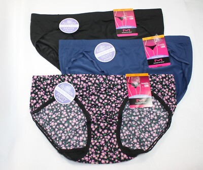 NWT set of 3 MAIDENFORM BARELY THERE BIKINI panties BLACK FLORAL BLUE solid S/5
