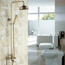 Antique Brass Rain Shower Head System Set With Handshower Tub Spout Faucet