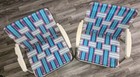2 Vintage Aluminum Webbed Folding Lawn Chair - Blue/White Pink/Green Plaid