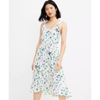 loft floral ruffle midi dress Loft Floral Button Ruffle Midi Dress Sz 10 New
