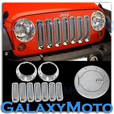 Chrome Headlightfront Mesh Grillegas Wlocking Cover For 07-17 Jeep Wrangler J