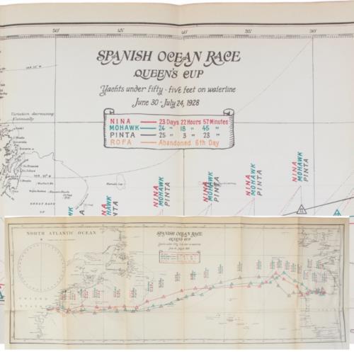 Nautical Map Yacht Course 1928 N ATLANTIC Ocean Race Large Antique Sailing Decor - Picture 1 of 7