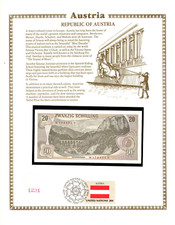 Austria 20 Schilling 1967 P 142 UNC with UN FDI FLAG STAMP M176571T
