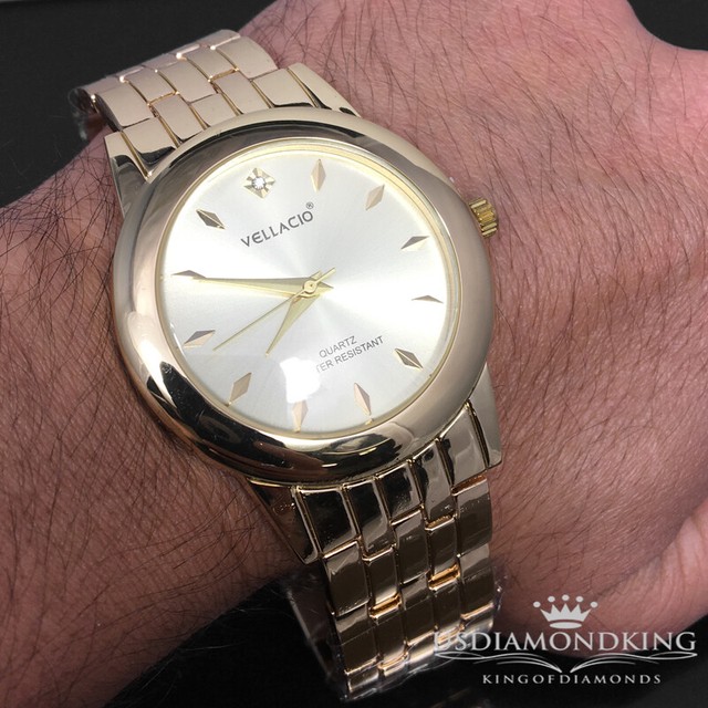 Men's His New Yellow Gold Tone Vellaccio Water Resistant Metal Band