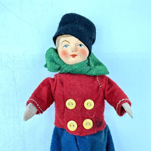 Antique 8.5" Tall Boy Doll Red Coat Plaster Body Felt Clothing - Picture 6 of 8
