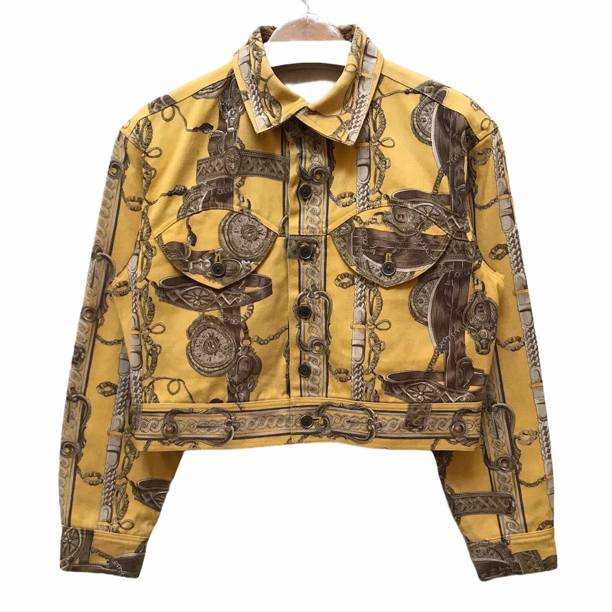 Kensho Abe 511 Baroque Overprint Gold Yellow Crop Denim Jacket Japan Designer M