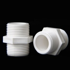 1/2"  2" White PVC Nipples Threaded Pipe Fittings Connector BSP Male Adapter