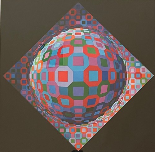 Vintage MCM Op Art Print Victor Vasarely Mid Century Modern Wall Hanging Art - Picture 3 of 4