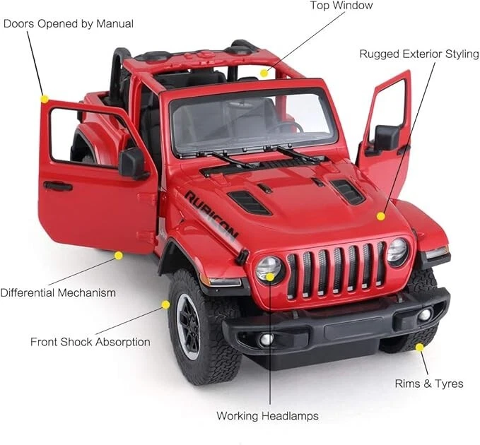 1:14 Jeep Wrangler Rubicon Off-Road Remote-Control Car 2.4 Hz Suspension System - Image 3 of 4