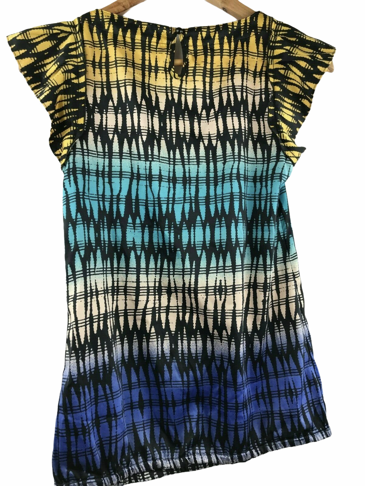 Women's Flutter Cap Sleeve Business Casual Shirt Silky Blue Yellow Limited XS image 6