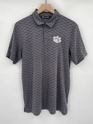 Travis Mathew Men s Polo Shirt Gray All Over Print Logo Size Medium