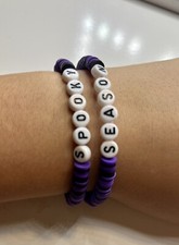 Bracelet Set Halloween Purple/Black, Spooky Pair Of Clay Bead, One Size, NWT-142