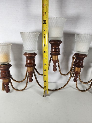 Vintage Wood With Gold Metal Twisted Rope Hanging Candle Holder Wall Sconce Set - Picture 5 of 11