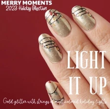 Color Street LIGHT IT UP 100% Nail Polish Strips Gold w/Christmas Lights Glitter