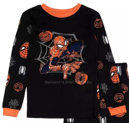 Spiderman Halloween Pajamas Boy Size 4 6 8 10 12 Set Marvel Shirt Pants Girl NWT - Picture 2 of 3