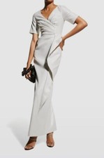  395 Aidan Mattox Women's Silver V-Neck Pleated Gown Dress Size 4
