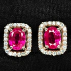 925 Sterling Silver Rose Gold Stud Earrings Rose Red Rubellite Tourmaline 3.40Ct