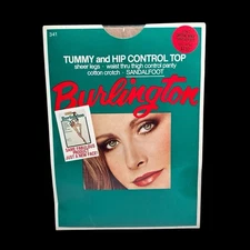 Vintage Burlington Pantyhose Tummy & Hip Control Top - Long Crystal Beige Sandal