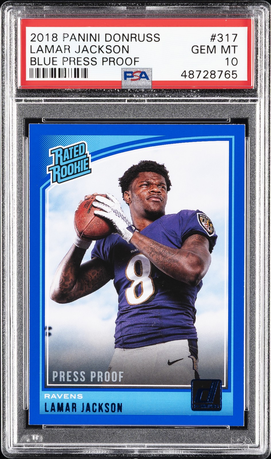 Lamar Jackson Panini Donruss #317 Blue Press Proof