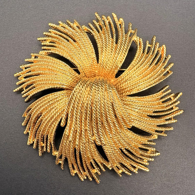 Vintage Monet Cordelia Fireworks Brooch Spray Tassel 1960s Textured Gold Tone