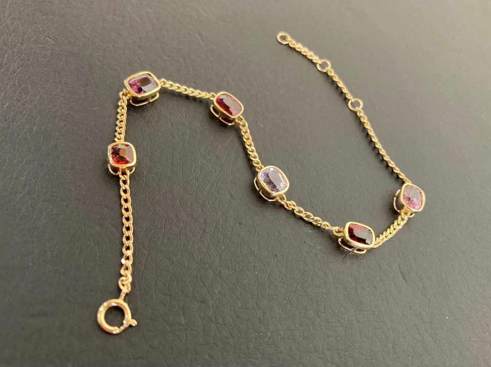 18K золото многоцветный шпинель кубинский ссылка цепочка браслет длина 7 дюймов - Изображение 3 из 4