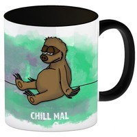 Chill Mal Kaffeebecher Henkel Und Innenseite Schwarz Mit Faultier Motiv
