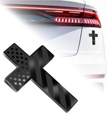 3D Metal Cross Car Emblem Decal, 2.56"x1.77" Textured Black Color: Black Flag
