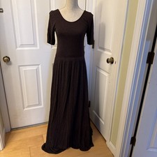 CHOCOLATE BROWN MAXI Bordeaux Stretch Jersey Short Sleeve Dress Size L