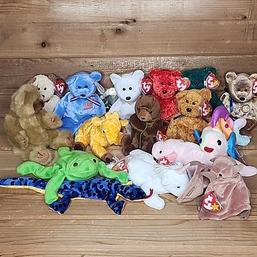 TY Beanie Baby Bear Lot Of 16 Assorted Vintage Bears And Animals L3