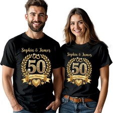 Personalized 50th Golden Anniversary Couple Matching T Shirts Custom Names Tee