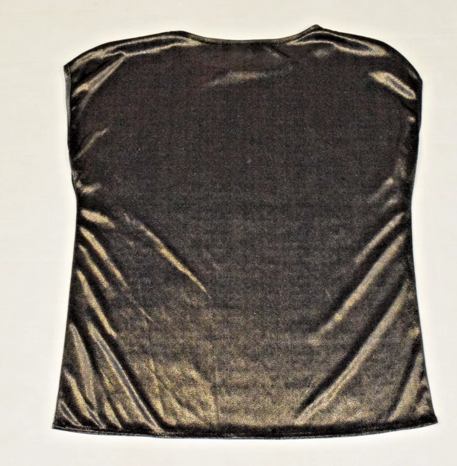 Vintage Top Lauren Lee Size S 70s Disco Shiny Golden Black Semi Sheer Made USA - Image 2 of 4