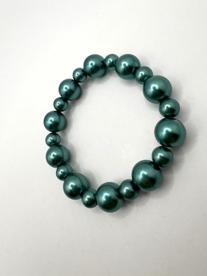 Spruce Blue Green Glass Faux Pearl Bead Stretch Bracelet Great For Stacking