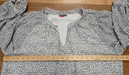 Vince Camuto Womens L White Confetti Split Neck Puffed Elbow Length Sleeve Top - Picture 9 of 10