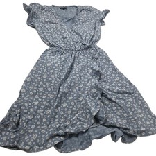J.Crew Women's Size XXS Chambray Wrap Dress White Floral Elastic Waist Cotton