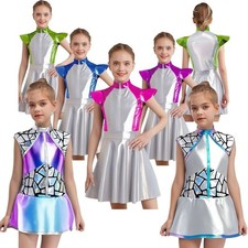 Girls Outer Space Alien Robot Cap Sleeve Metallic Party Stage Performance Dress