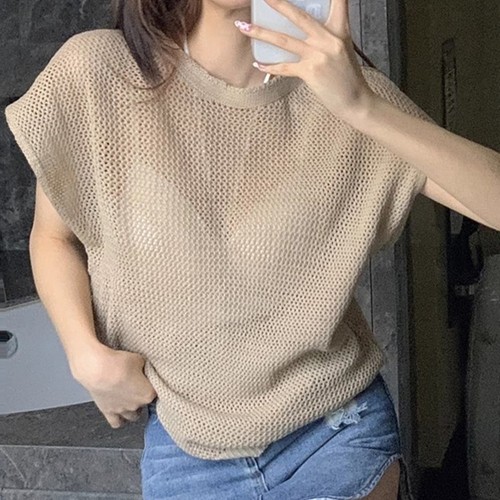 Summer Hollow Out Short Sleeve Loose Fit TShirts for Women Casual Style - Zdjęcie 7 z 19