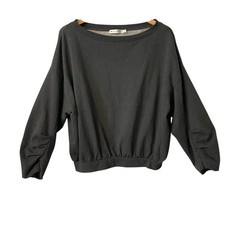 Moussy Charcoal Gray Cropped Ruched Sleeve Sweatshirt OS